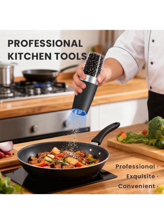 Gravity Electric Salt and Pepper Grinder Set of 2, Automatic Salt and Pepper Grinder Set, Adjustable Roughness, Battery Powered, LED Light, 2 Pack, (Black) - Image 5